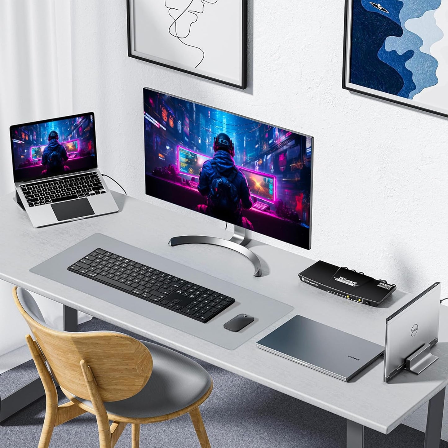 Waterproof Mouse Pad with Durable Stitched Edge, XXXL Gaming Keyboard Pad, Non-Slip Rubber Base Mouse Mat, Extended Desk Pad for Gamer, Office & Home, Gray Mousepad 35.4"X 15.7"X 0.12"