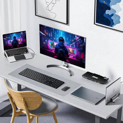 Waterproof Mouse Pad with Durable Stitched Edge, XXXL Gaming Keyboard Pad, Non-Slip Rubber Base Mouse Mat, Extended Desk Pad for Gamer, Office & Home, Gray Mousepad 35.4"X 15.7"X 0.12"